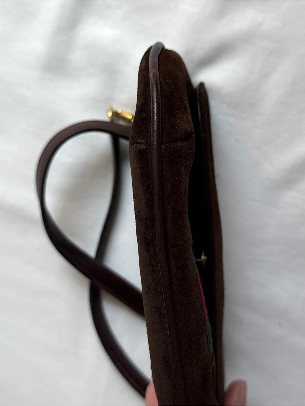 Vintage 1970s Gucci Rare Brown Suede Web Stripe Bag Quiet Luxury Crossbody - Picture 10 of 15